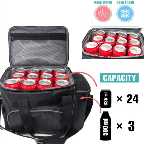 Large Reusable Lunch Cooler Bag for Men, Women and Children Lunch Bag (Black) - Picture 3 of 5